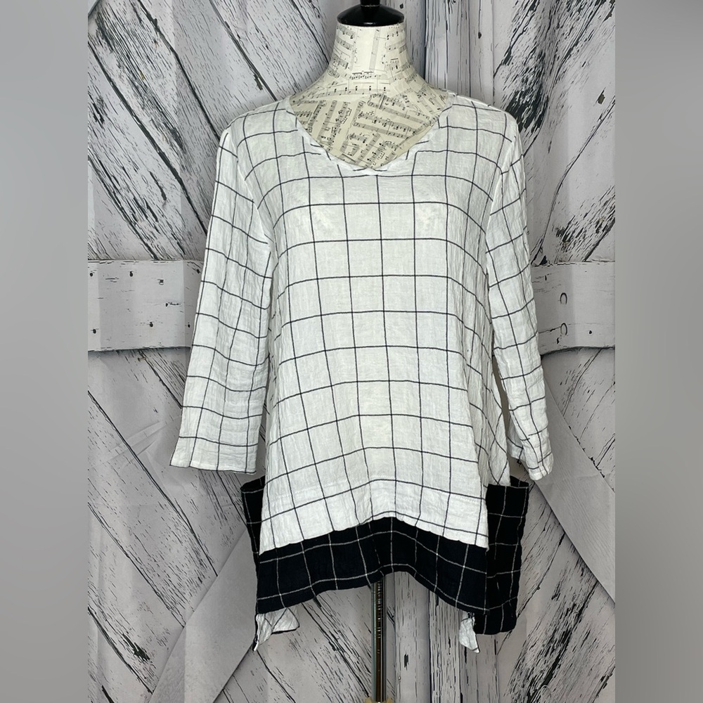 Yushi Tunic Window Pane Pattern Pockets M - image 1